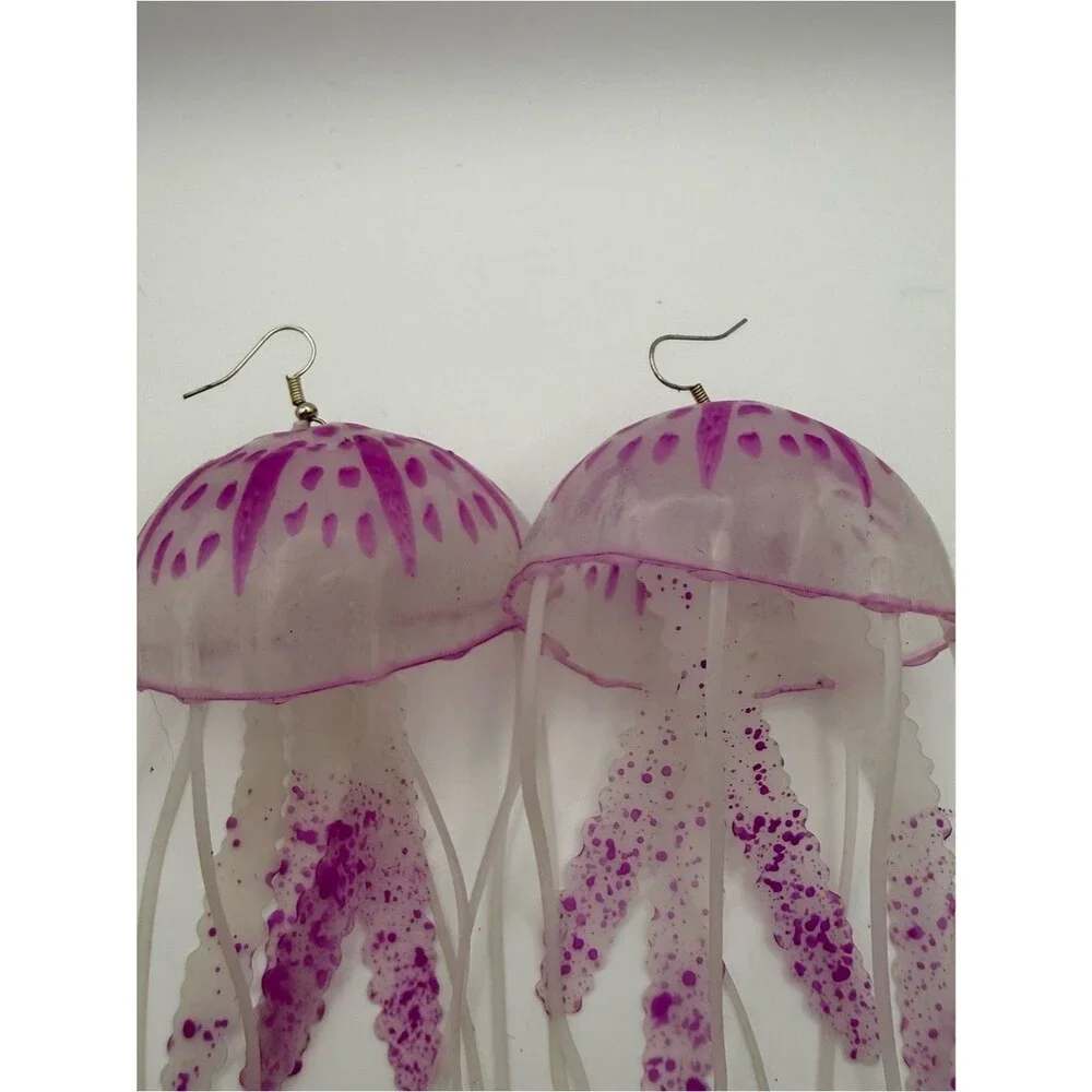 Handmade silicone  Jellyfish Drop Earrings in Purple and White